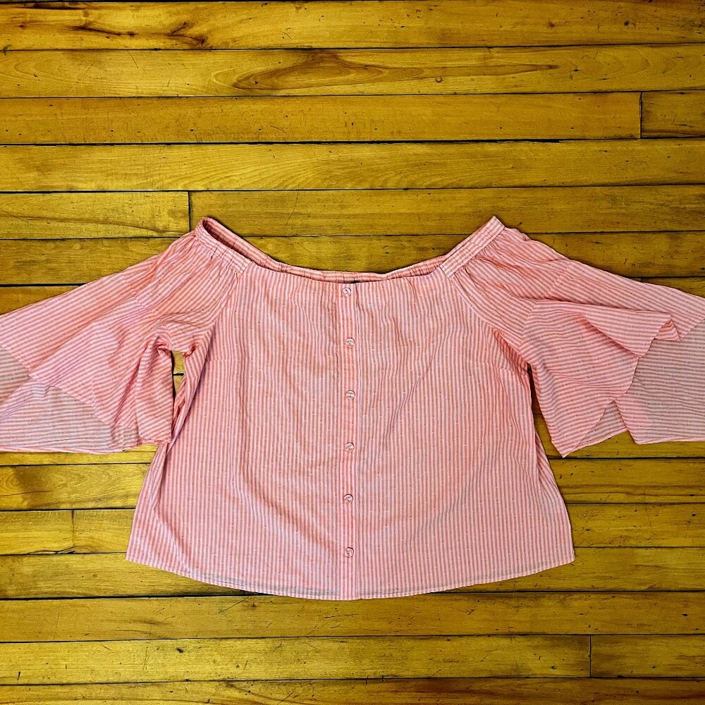 Lane Bryant Off The Shoulder Striped Handkerchief Sleeve Blouse, Size 18/20